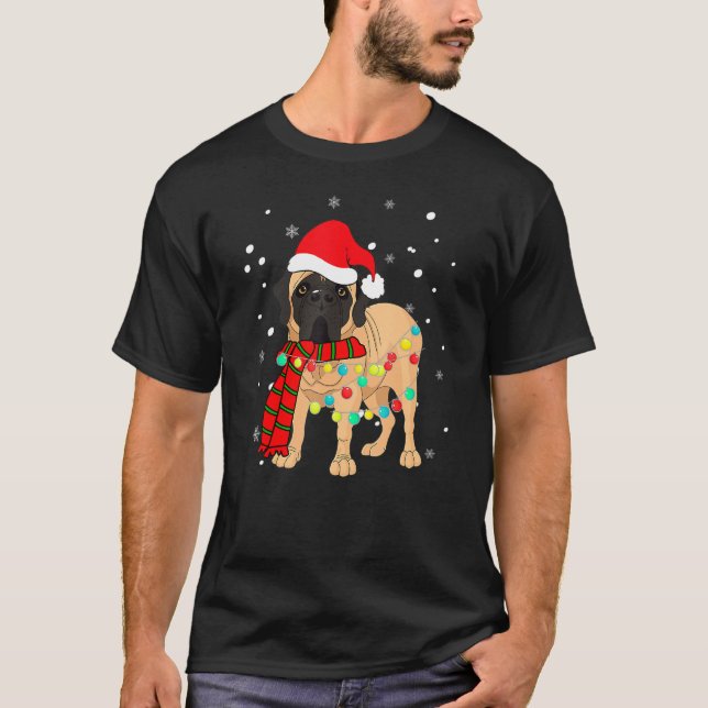 T-shirt Mignonne Noël Bullmastiff Dog Lights drôle Pour M (Devant)