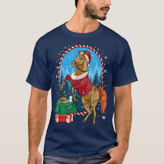 T-shirt Mignonne Noël Père Noël Cheval Cadeau Lumières de 