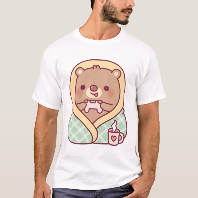 T-shirt Mignonne Ours Enveloppé Dans Une Couverture Confor (Devant)