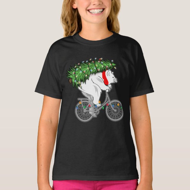 T-shirt Mignonne Ours Portant Un Cadeau Arbre De Noël Pour (Devant)