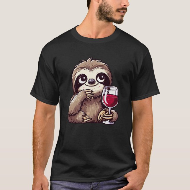 T-shirt Mignonne paresse boire du vin rouge drôle dessin a (Devant)