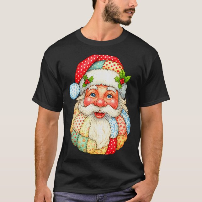 T-shirt Mignonne Patchwork Santa Claus Noël Noël Noël Noël (Devant)