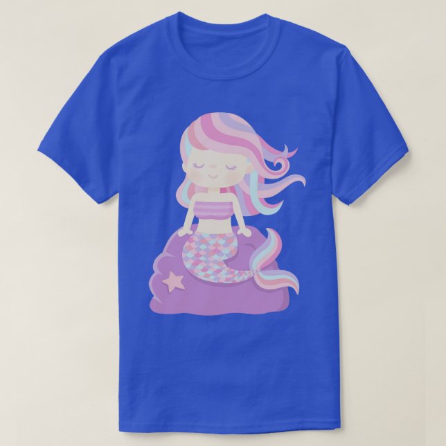 T-shirt Mignonne Petite Sirène Assis Sur Rocher (Design devant)