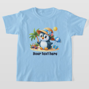T-shirt Mignonne pingouin de plage ajouter texte filles
