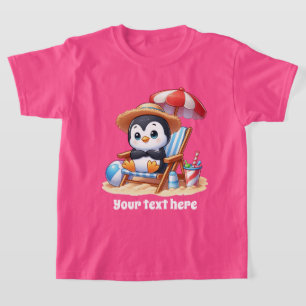 T-shirt Mignonne pingouin de plage ajouter texte filles