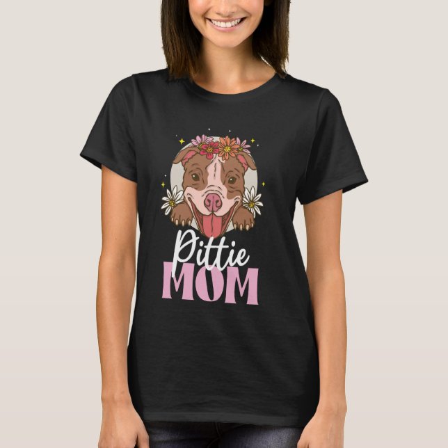 T-shirt Mignonne Pittie Maman Pitbull Maman Chien Maman Am (Devant)