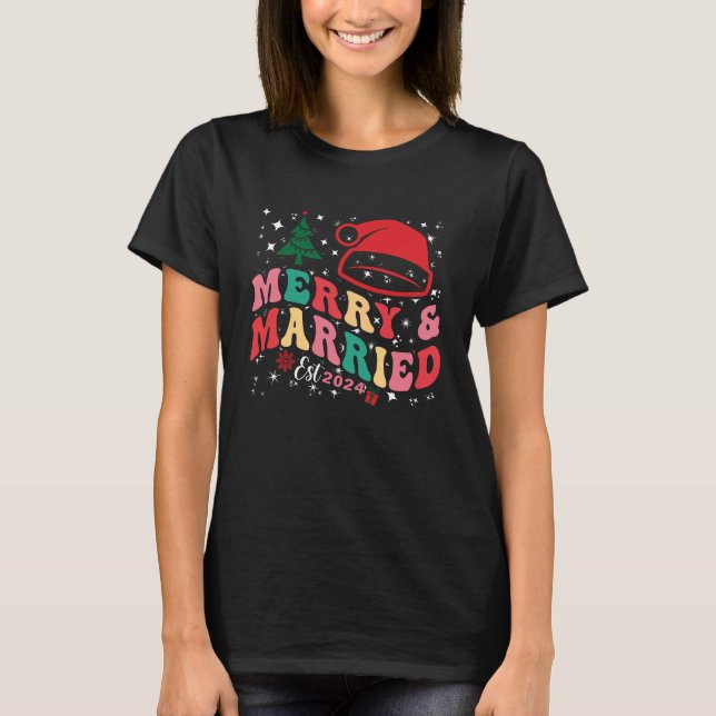 T-shirt Mignonne premier Noël Marié et Joyeux nouveaux mar (Devant)