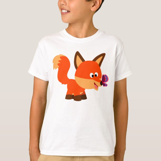 T-Shirt Mignonne Renard Cartoon Et Papillon Enfant (Devant)
