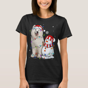 T-shirt Mignonne Samoyed Noël Chapeau Noël Noël Lumière No