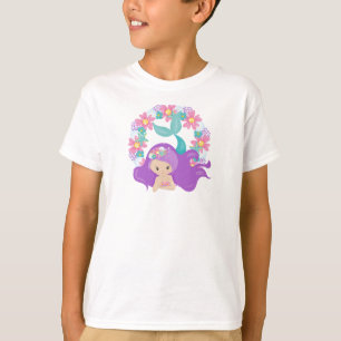 T-shirt Mignonne Sirène, Petite Sirène, Cheveux Violet, Fl