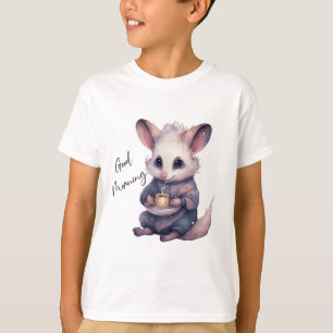 T-shirt Mignonne souris en pyjama avec café. Rat et café