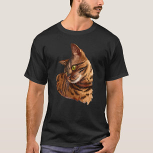 T-shirt mignonne tête de chat Bengale dessinée à la main p