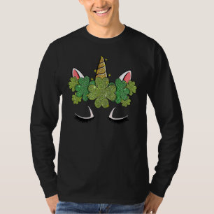 T-shirt Mignonne Unicorn Visage St patrick Jours Filles En