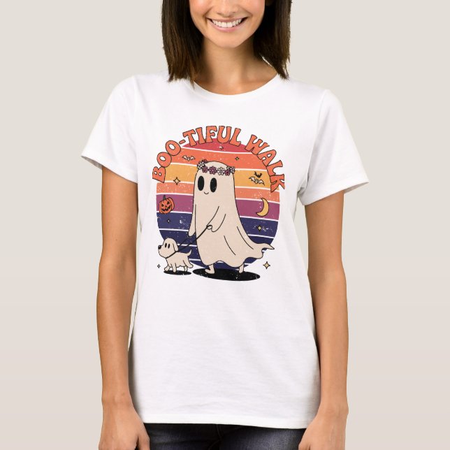 T-shirt Mignonne Walk Chien Ghost mignonne cadeau Hallowee (Devant)