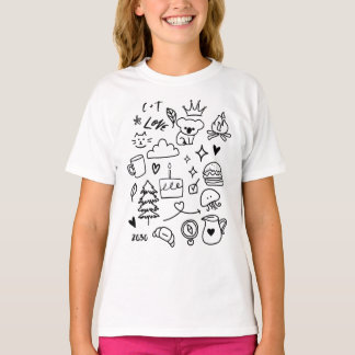 T-shirt Mignons Animaux et Nature Enfantins en Style Doodl