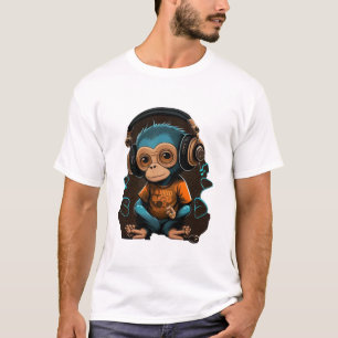 T-shirt Mignons Singe Écouter Musique, Musique Singe Immer