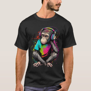 T-shirt Mignons Singe Écouter Musique, Musique Singe Obséd