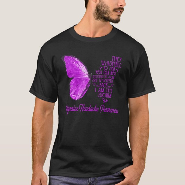 T-shirt Migraine Maux De Tête Sensibilisation Papillon Ros (Devant)