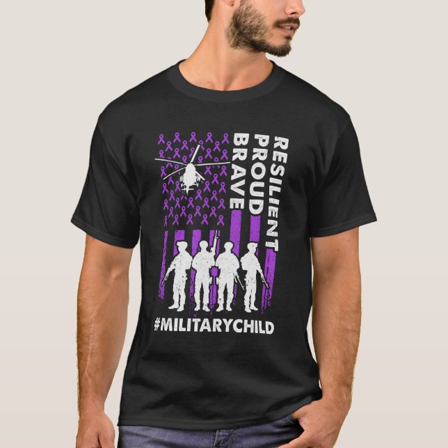 T-shirt Militaire Enfants Adulte Violet US Mois Drapeau Mi (Devant)