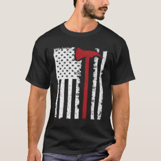 T-shirt Mince Red Line Firefighter Ax American Flag T-Shir