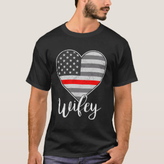 T-shirt Mince Red Line Us Drapeau Pompier Wifey Fireman Wi