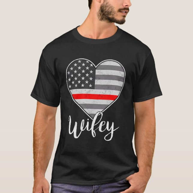 T-shirt Mince Red Line Us Drapeau Pompier Wifey Fireman Wi (Devant)