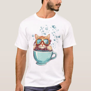 T-shirt Mini chat plongeur � Amateur de thé Kitty Scuba dr