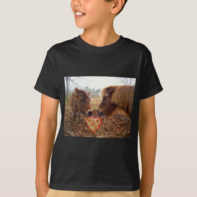 T-shirt Miniature Donkey & Horse Valentine Heart (Devant)