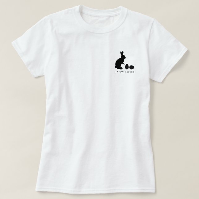 T-shirt Minimalist Bunny And Eggs In Black Happy Easter (Design devant)