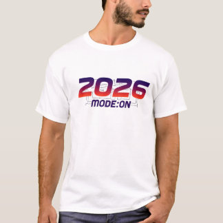 T-shirt Minimalist futuristic font: ‘2025 MODE: ON’, glowi