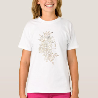 T-shirt Minimalist Gold Rose Woman Line Art