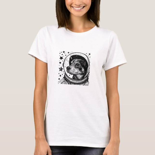T-shirt  Minimalist Space Pup Draw Astronaut dog (Devant)