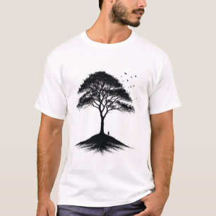T-shirt minimaliste arbre et oiseaux