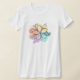 T-Shirt Minimaliste d'Art de Ligne Floral Abstrait
