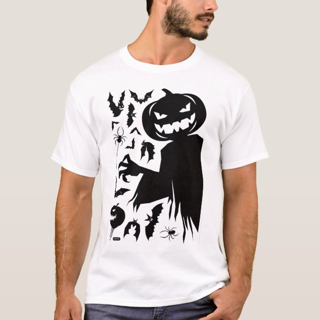 T-shirt minimaliste Halloween avec pompki souriant (Devant)