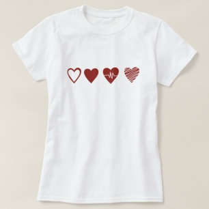 T-shirt Minimaliste Heartbeat EKG Line Art Four Hearts