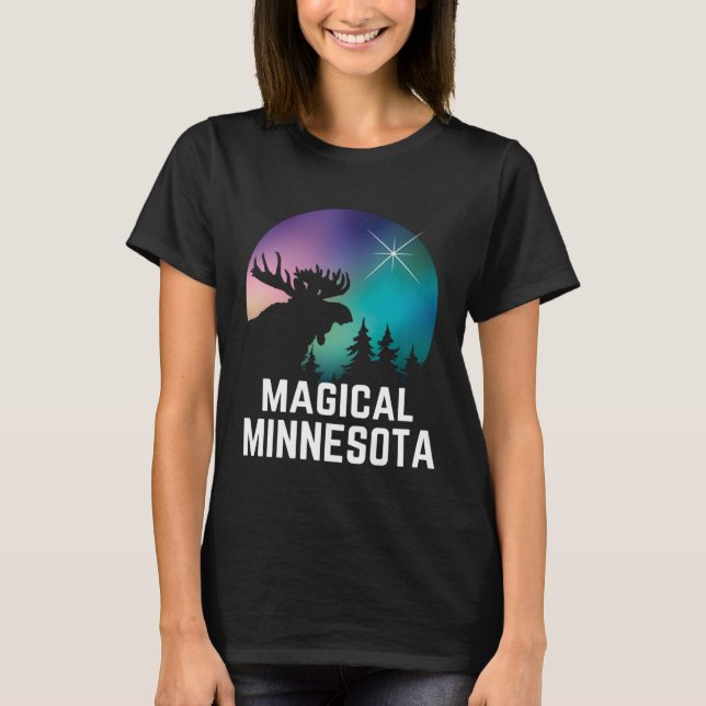 T-shirt Minnesota Moose Northern Aurora Borealis Lights Mi (Devant)