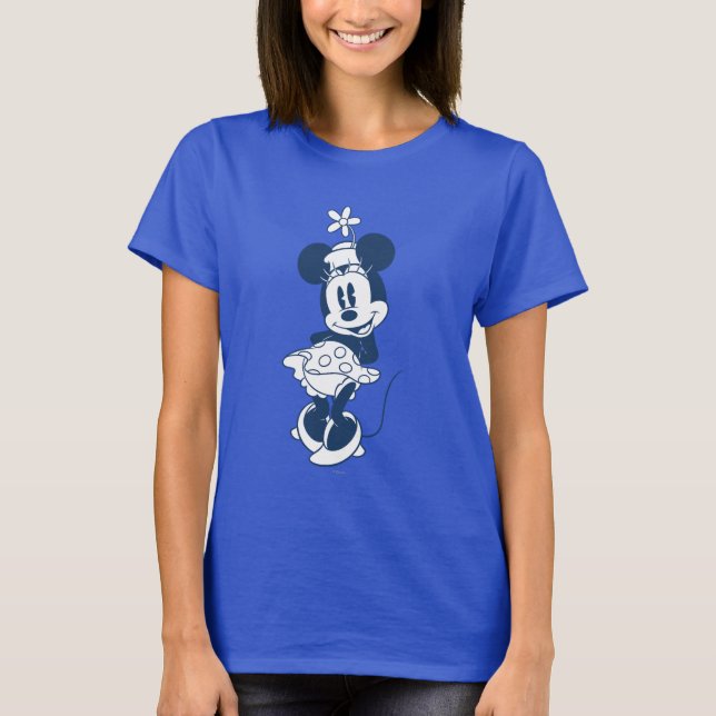 T-shirt Minnie classique | Huile bleue avec fleur (Devant)