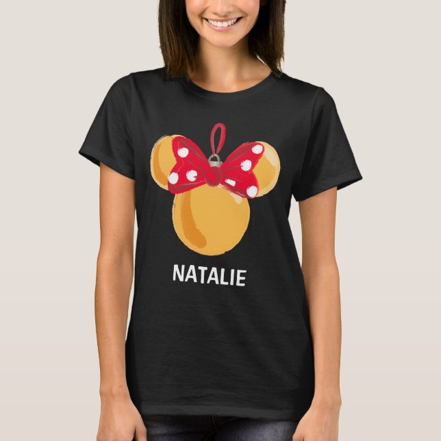 T-shirt Minnie Mouse Ornement de Noël - Nom (Devant)