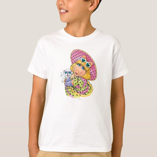 T-shirt Mlle Piggy Holding Puppy (Devant)