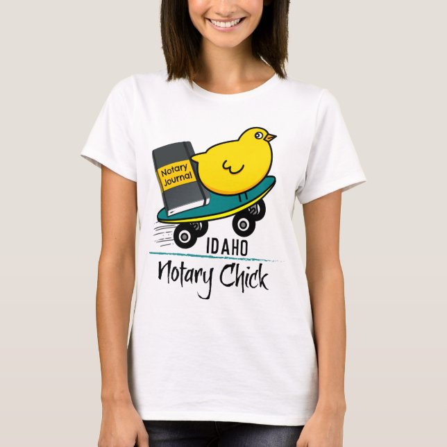 T-shirt Mobile Notaire Chick Riding Skateboard Idaho (Devant)