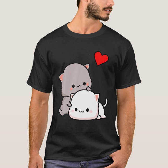 T-shirt Mochia Peach Et Goma Amoureux des chats Jouant À K (Devant)