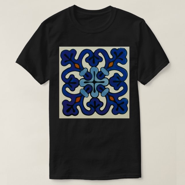 T-shirt Mod baroque bleu ornemental abstrait talavera carr (Design devant)