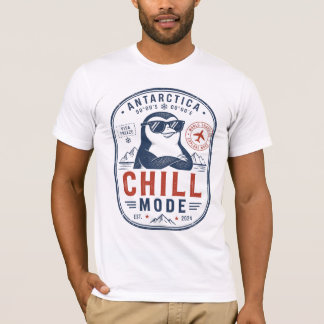 T-shirt Mode Chill Antarctique Badge Vintage Pingouin Drôl