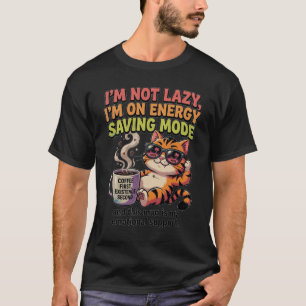 T-shirt Mode Économie d'Énergie de Chat Drôle Café Soutien