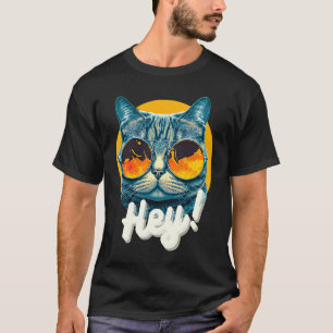 T-shirt Mode Féline Hé Chat Portant Des Lunettes De Soleil
