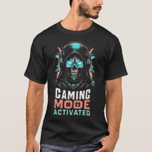 T-shirt Mode jeu activé : Joueur au crâne encapuchonné