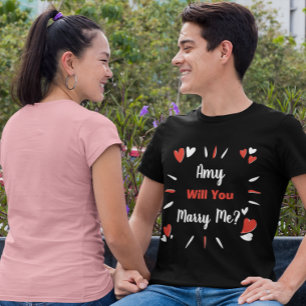 T-shirt Modèle de cœur personnalisé « Voulez-vous m'épouse