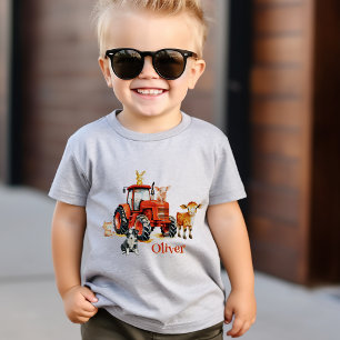 T-shirt Modèle de nom d'animaux de ferme tracteur rouge