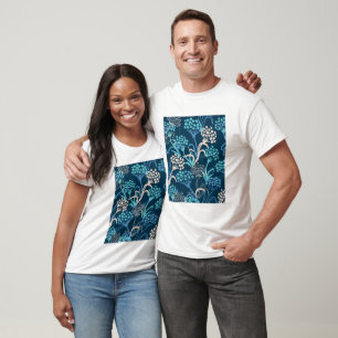 T-shirt Modèle Floral Hydrangea stylisé - Bleu élégant
